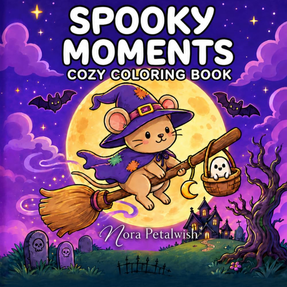 Spooky Moments Coloring Book: Cozy Creepy Coloring Book for Adults and Teens with Adorable Halloween Characters, Whimsical Spooky Scenes, and Bold Easy Designs for Relaxation