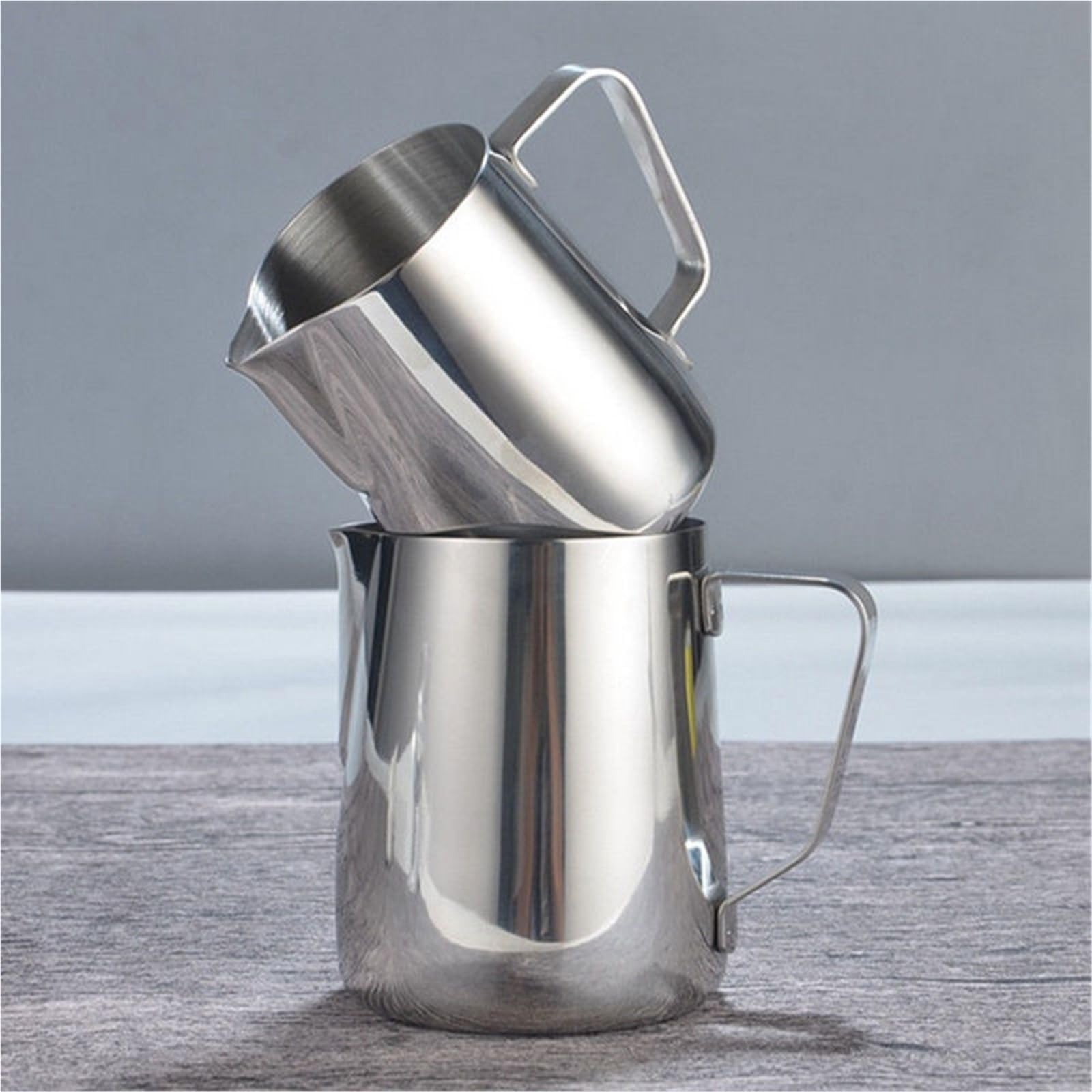 Jarras de leche de acero inoxidable, jarra artesanal for espumar leche, café, Latte, espuma artística, tazón taza, 2 uds. Para café(100ml)