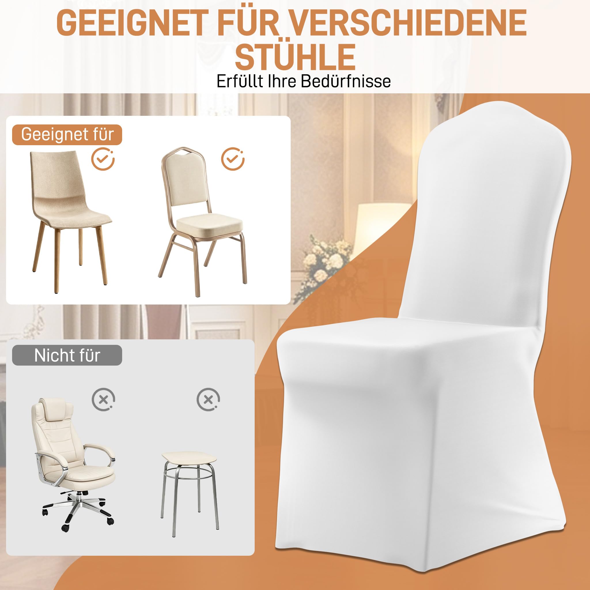 Froadp Universal elástico y Lavable Cubiertas de protección Funda para Silla Presidente Durante los Banquetes de Bodas Partes y decoración del hogar (50 Piezas)