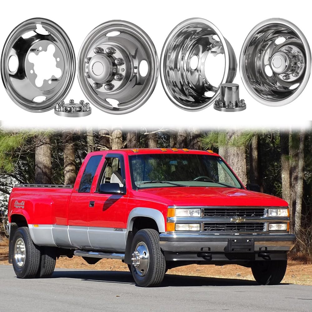 Lifeinfinity 4X 16 inches Polished Stainless Steel Dually Wheel Simulators, Bolt On Wheel Cover,8 Lug 4 Hand Hole Hubcaps for 2001-2007 Chevy GMC 3500 Truck 2003-2021 G3500/G30 Van 608GV