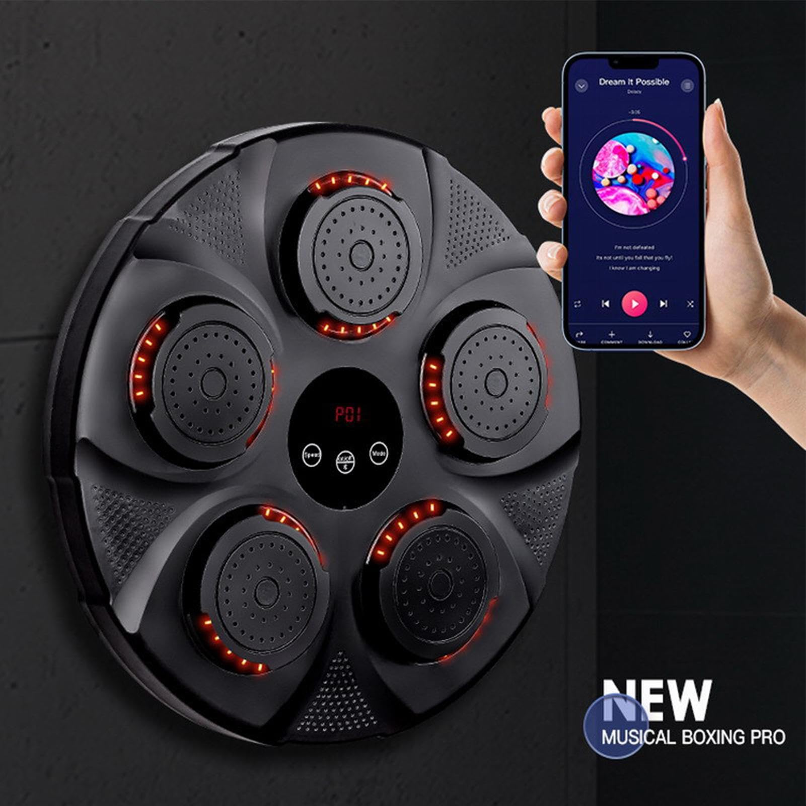 Macchina da Boxe montata a Parete, Attrezzatura da Boxe Musicale Intelligente, tamponi da Boxe con Luce a LED, con 5 luci e sensore, Bersaglio da Boxe elettronico con Musica