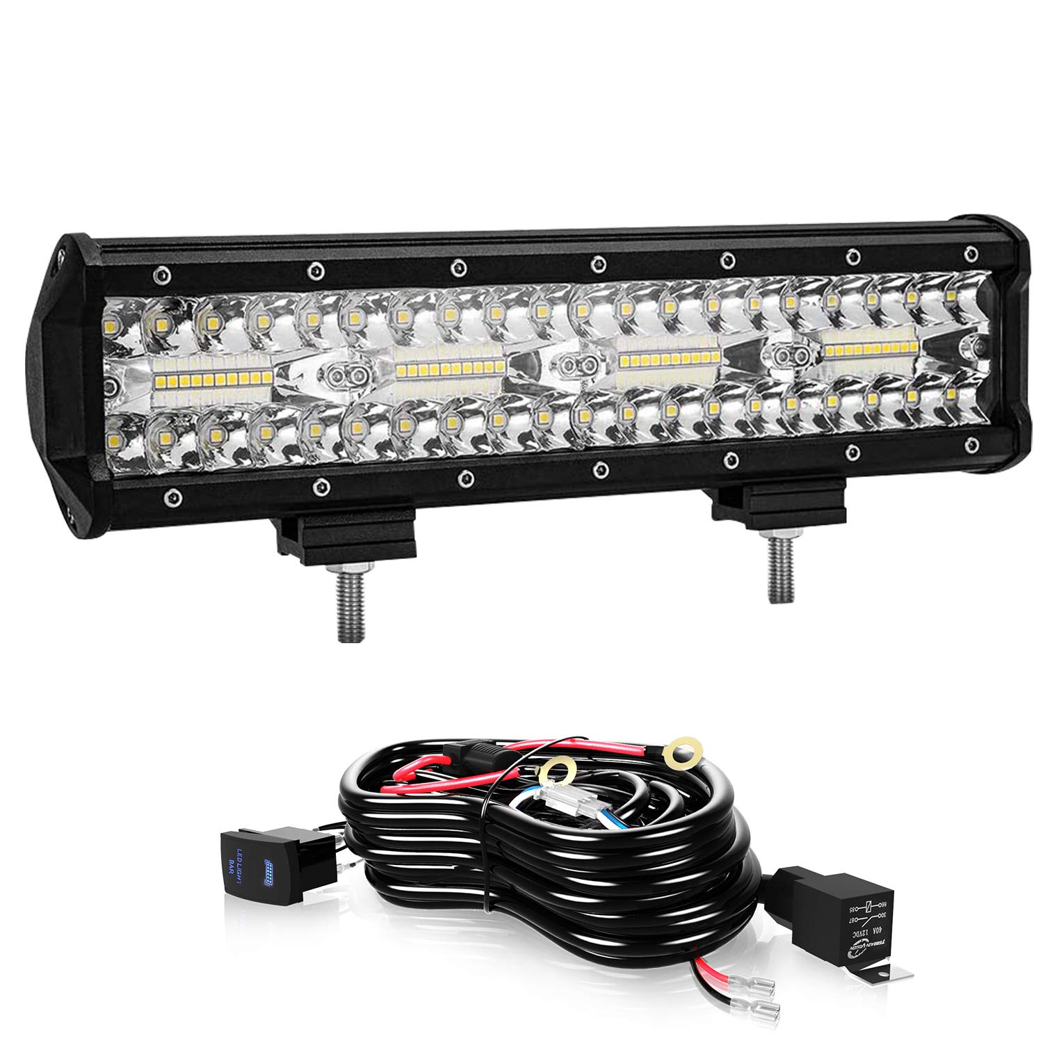 12 Inch Led Light Bar 240W Led Driving Fog Off Road Lights Triple Row Waterproof Spot Flood Combo Beam Led Bar W/Rocker Switch Wiring Harness for Pickup Truck Jeep ATV UTV SUV Boats