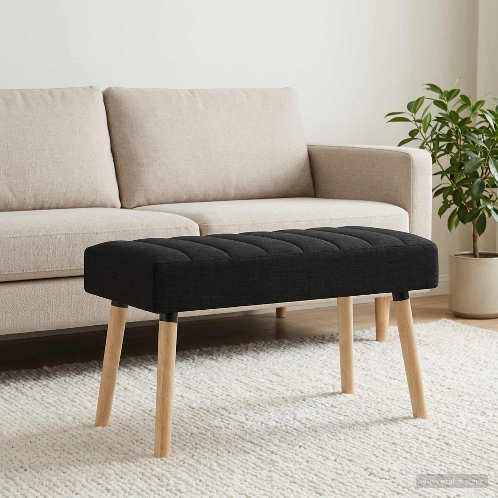 Banco con tapizado en Canal Negro 80 x 40 x 46 cm Tela, Bancos, 9.5 kg-42038475