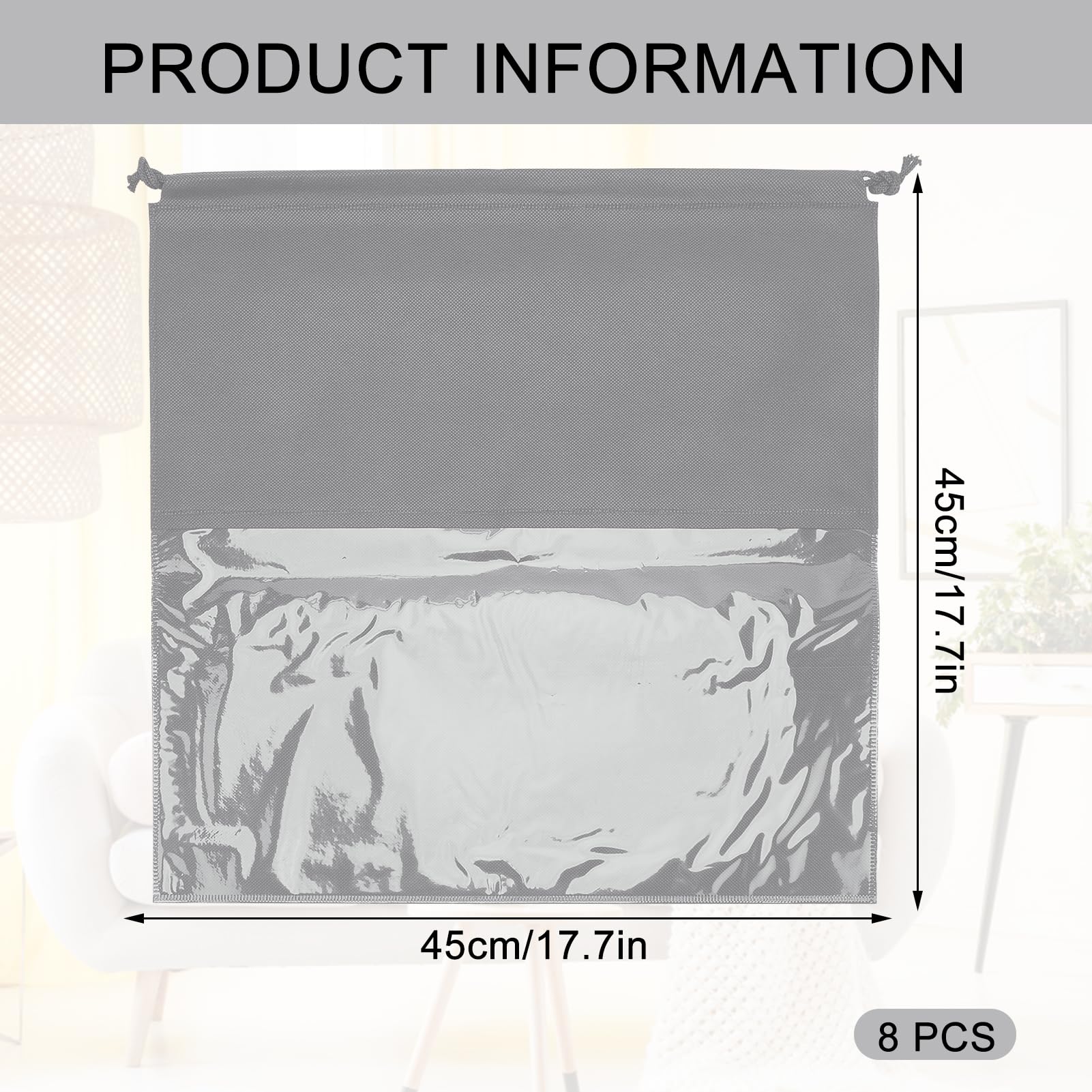 letsinstyle 8 Pcs 17.8 x 17.8 Inches Gray Non-Woven Fabric Storage Bag, Drawstring Bag Dustproof Travel Storage Pouch, Breathable Large Cloth Pouches for Handbags Purses Shoes Boots