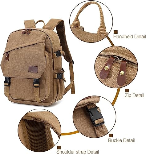 Miniatura 5 de AUGUR Mochila de lona para hombre, estilo casual, estilo vintage, mochila para laptop, mochila para viaje de 15.6 pulgadas, mochila de senderismo,