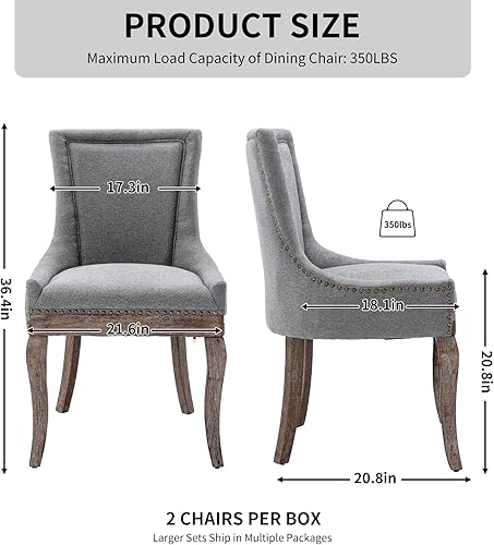 Miniatura 3 de Sillas de Comedor - Juego de 6 sillas de comedor modernas, tapizadas de tela con respaldo alto con ribete de cabeza de clavo y patas curvas de