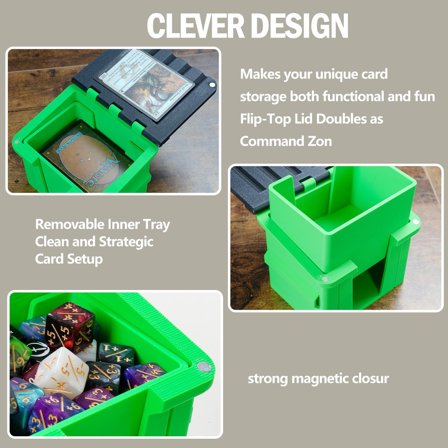 MTG Dumpster Deck Box Commander Box–Holds 100+ Sleeved Cards–Funny Commander case with Inner Tray –3D Printed Green Trash Bin for MTG Great Gift for Card Game Lovers