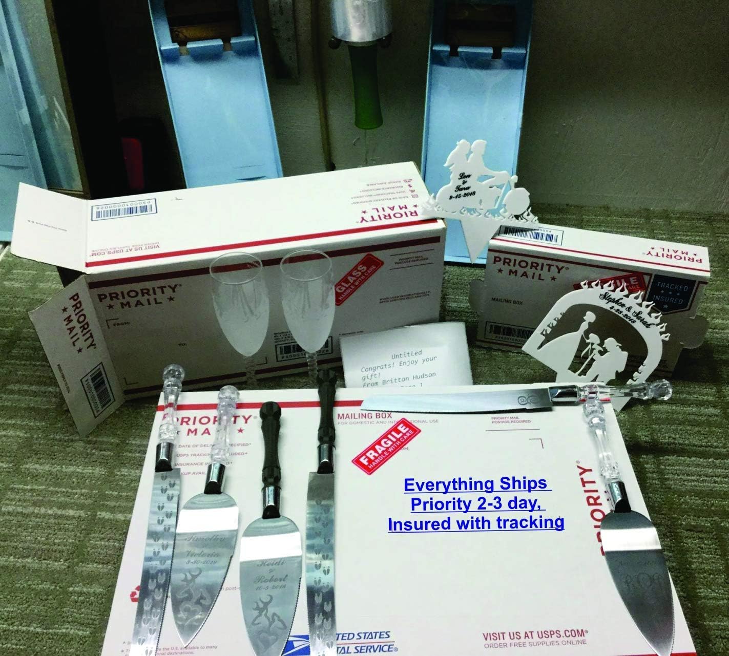 Moose Heart Engraved Wedding Cake Knife/Server Set with Names and Date