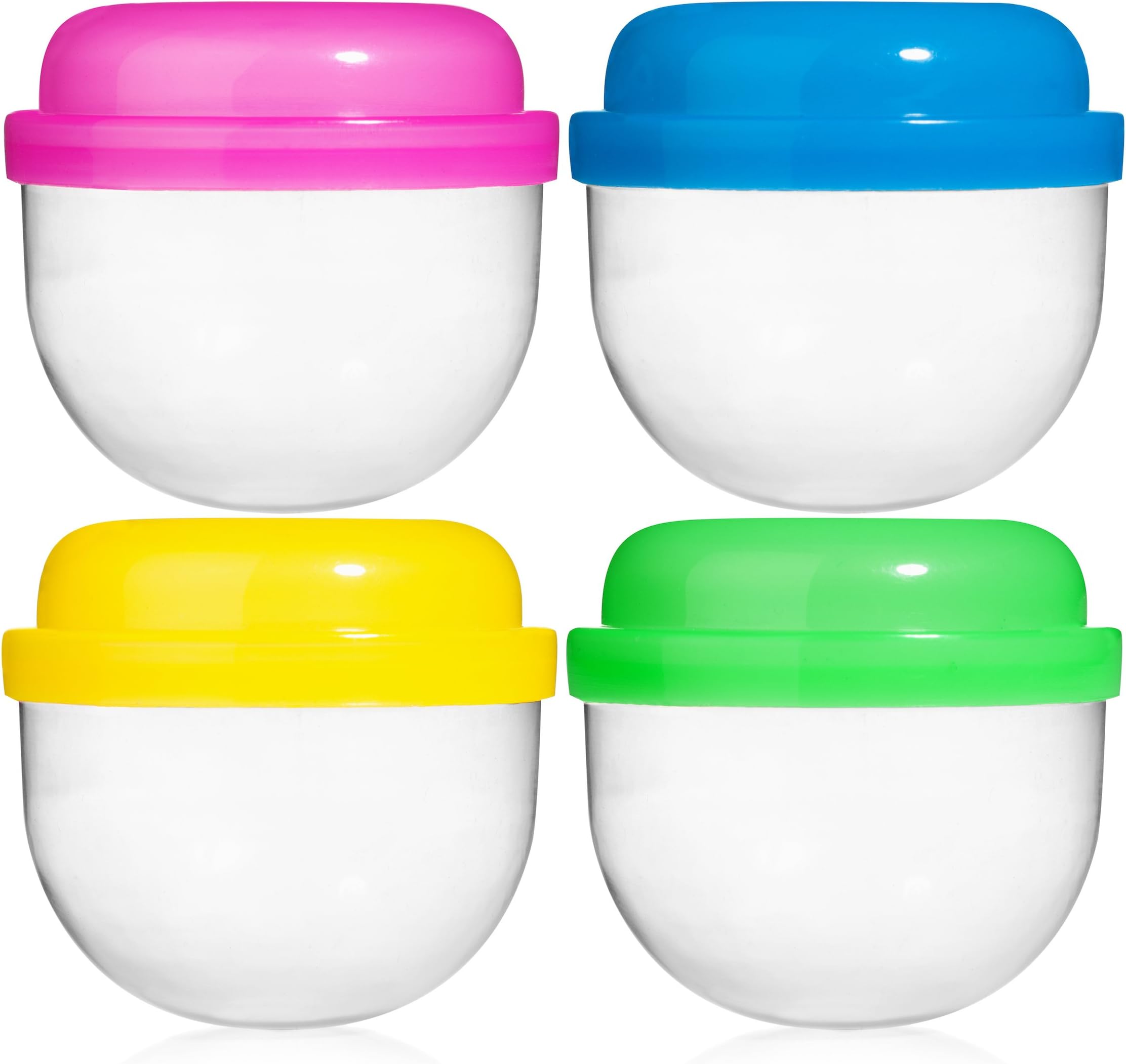 100 Vending Machine Capsules 2", Empty Acorn Cases for Gumball Containers, Toy Stands, and Party Favors, Bright Colored Lids and Clear Bottoms (25 Each Pink, Blue, Green, Yellow Guaranteed)
