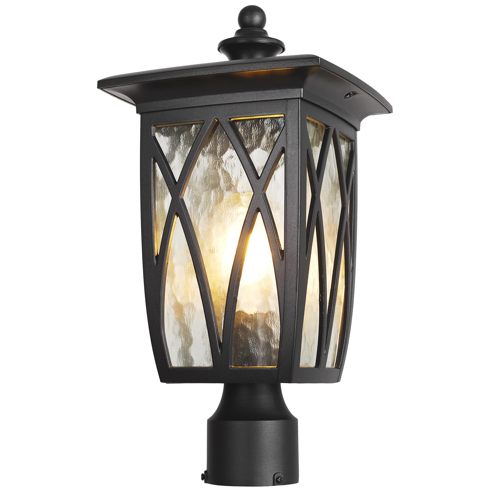 JYZ Zewnętrzne lampy słupkowe oprawa oświetleniowa, 45 cm słup latarnia z podstawą E26 60 W Max i wodoodporna aluminiowa obudowa plus szkło falowane wodą, oświetlenie tarasu ogrodzeniowego do ogrodu