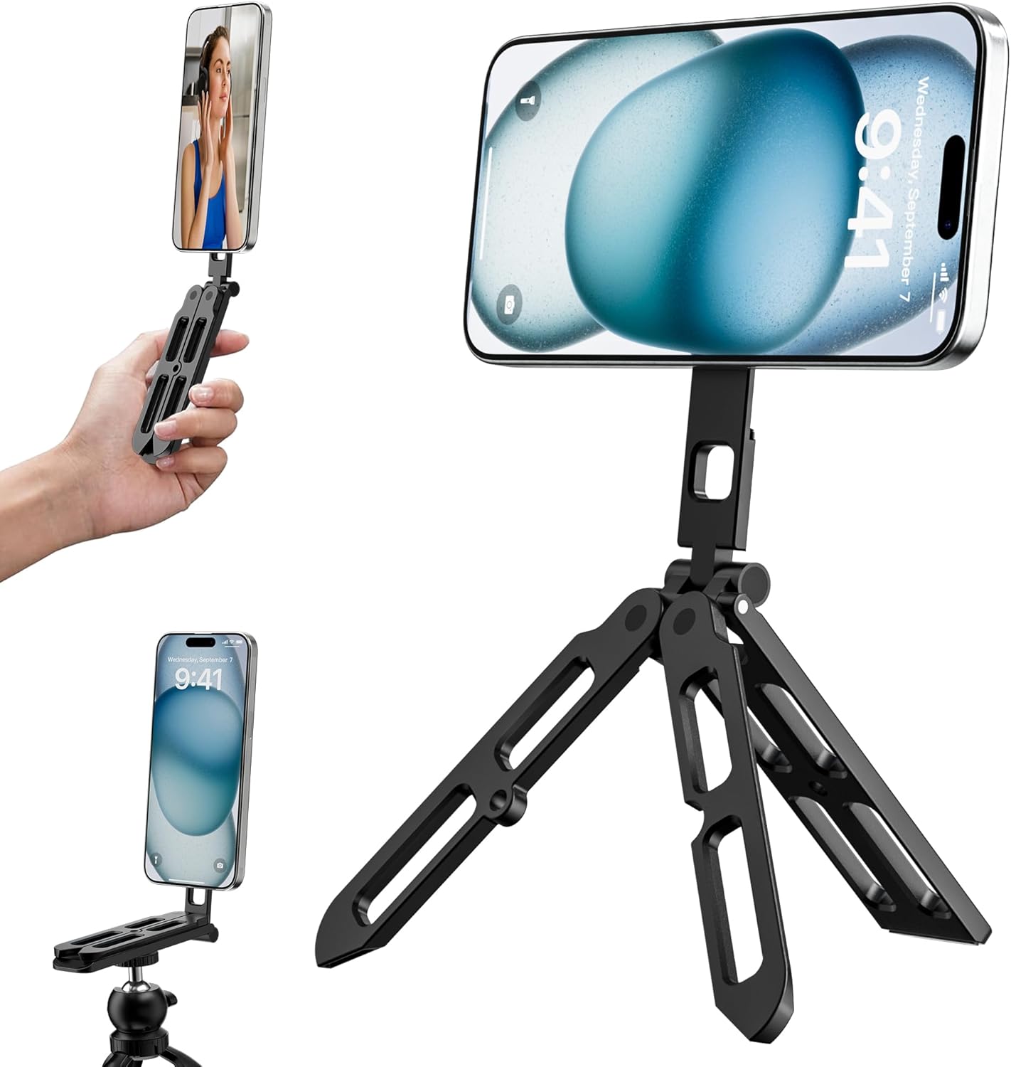 UBeesize Magnetic Portable Tripod for iPhone -MagSafe Mini Phone Stand & Universal Tripod Mount, Foldable Aluminum Phone Holder for iPhone 16/15/14/13/12, Pocket Travel Desktop All in One UBeesize Magnetic Portable Tripod for iPhone -MagSafe Mini Phone Stand & Universal Tripod Mount, Foldable Aluminum Phone Holder for iPhone 16/15/14/13/12, Pocket Travel Desktop All in One