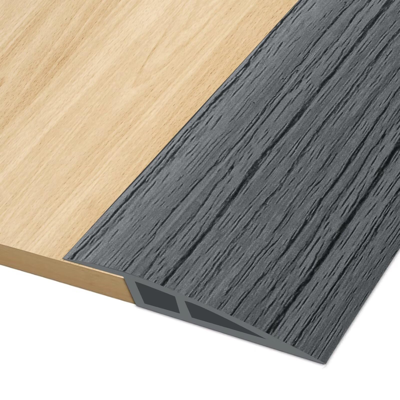 Hengrongshen Floor Transition Strip, Vinyl Door Threshold Strip Self Adhesive Threshold Flooring Transition for Laminate Doorway Edge Threshold Height Difference from 15 to 20mm (Dark Grey Wood, 3.0M)
