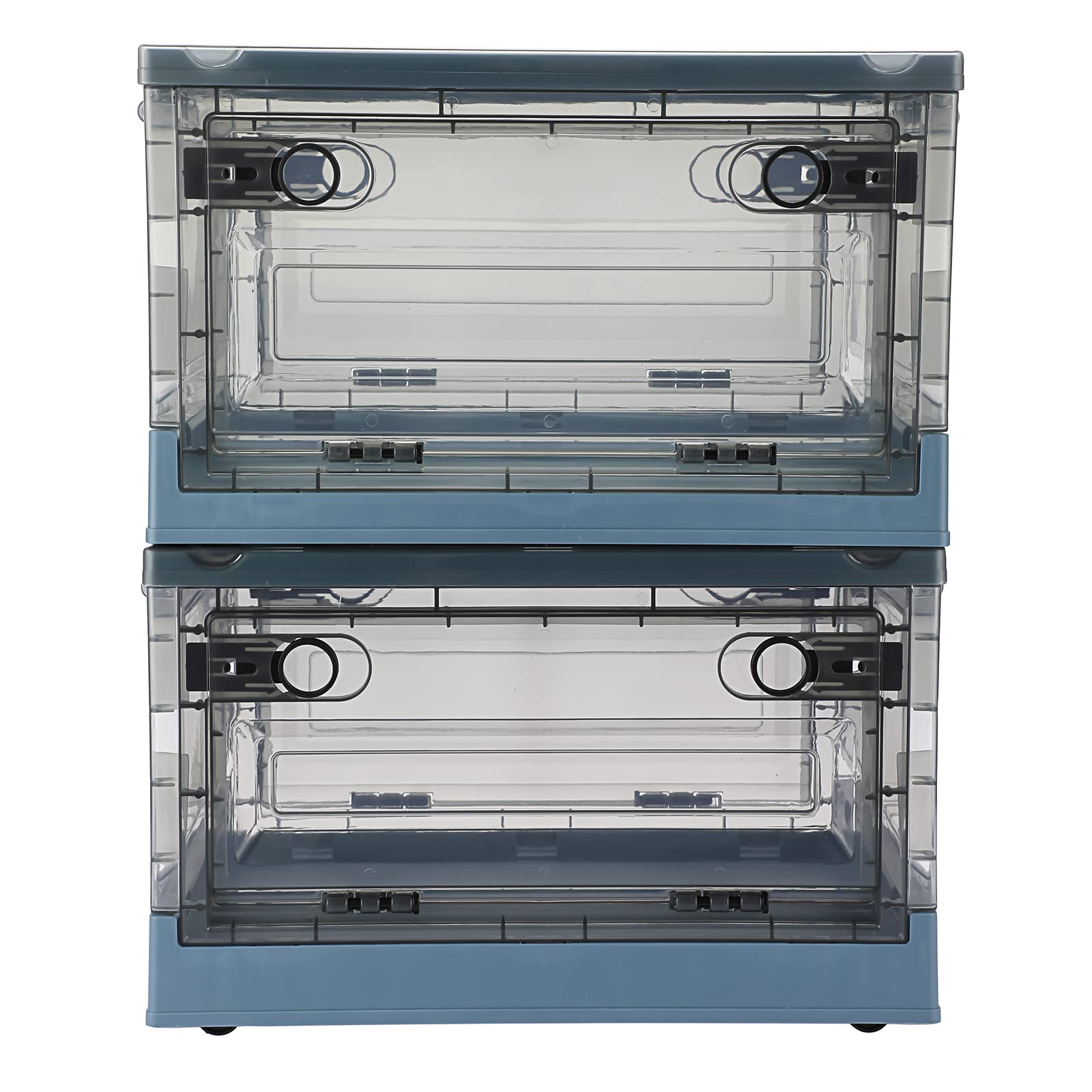 IGNPION Set of 2 Stackable Collapsible Craft Storage Box Plastic Storage Containers with Carry Handle Transparent Champing Organiser Box for Art & Craft, Toys, Sewing Accessories,Clothes, Blue