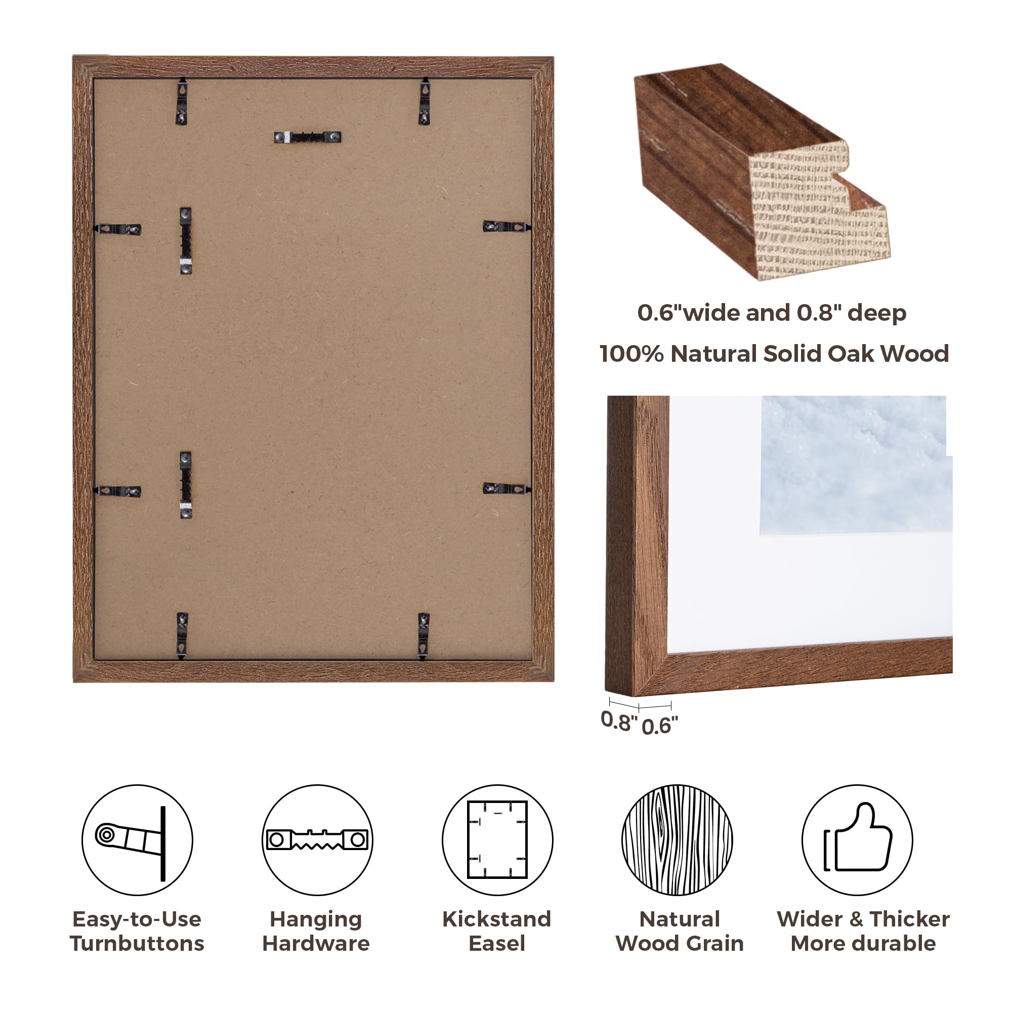12x16 Frame Walnut Poster Frame 12x16 inch Picture Frames Large Solid Oak Wood 12x16 with Mat for 11x14 Inch Picture Frames Hang Portrait or Landscape for Wall Gallery Decor Art with Tempered Glass - Image 4