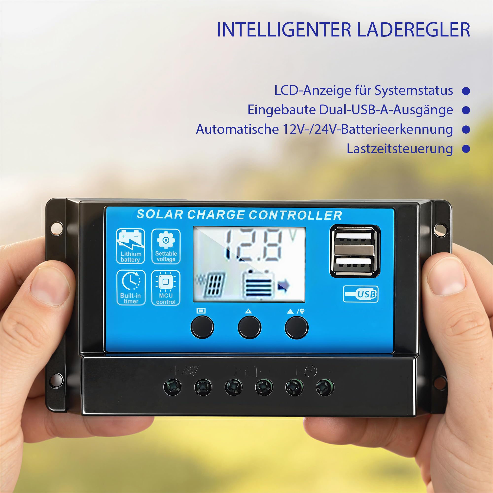 HOMCOM Panel Solar 100W 18V Cargador Solar Portátil Exterior con 2 Puertos USB Pantalla LCD IP67 Cargador Solar Impermeable Coche Barco Autocaravana Camping Al Aire Libre