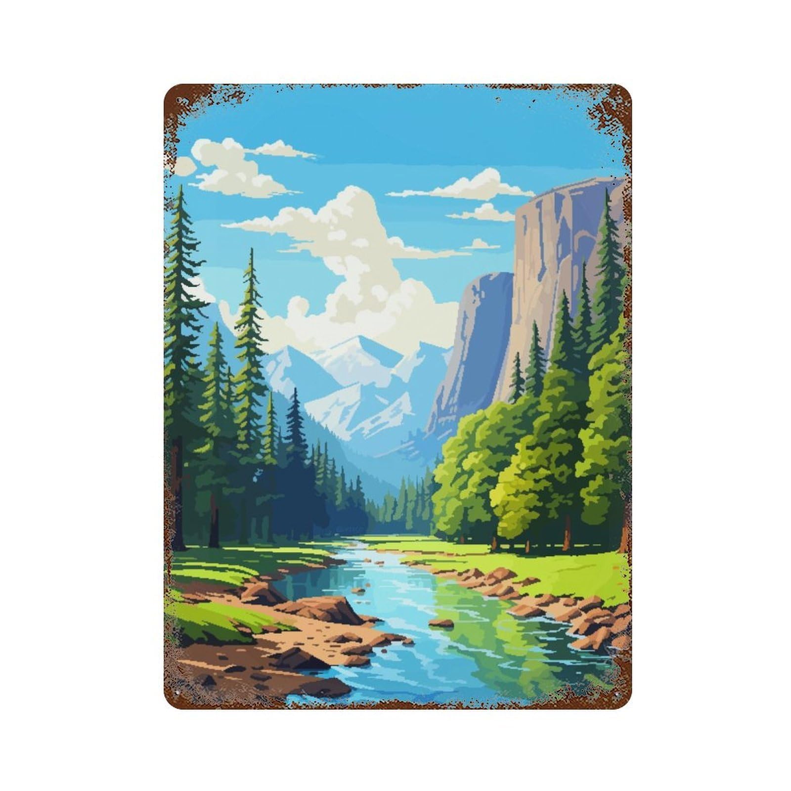 Spring Yosemite Pixel Art Vintage Rust Metal Sign 15.7"x11.8", Farmhouse Wall Decor for Garage, Pub Or Kitchen