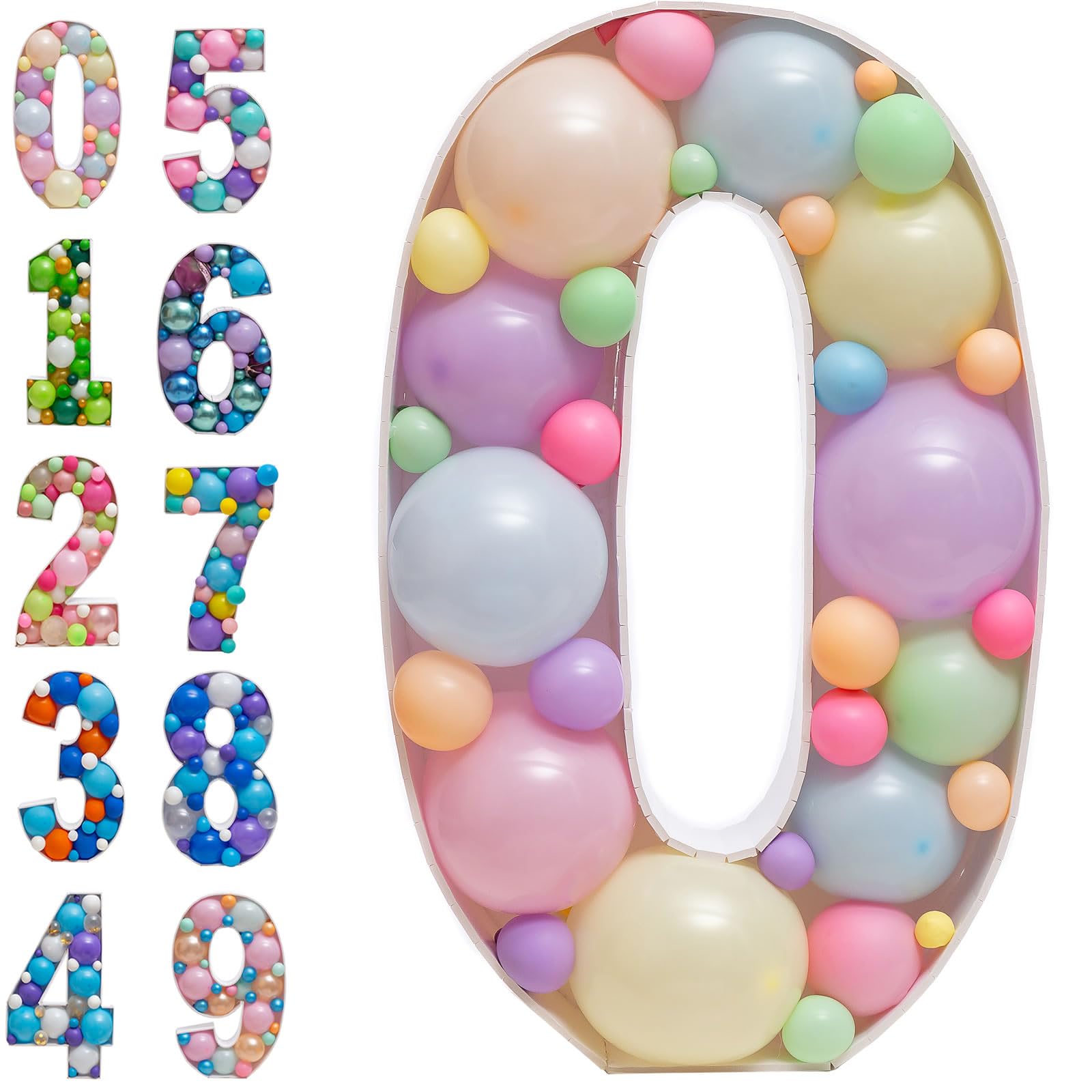 Mosaic Balloons Frame Numbers 0 Pre-Cut Large Foam Board Sign Cut-out for Boy Girl Birthday Backdrop Anniversary Decoration