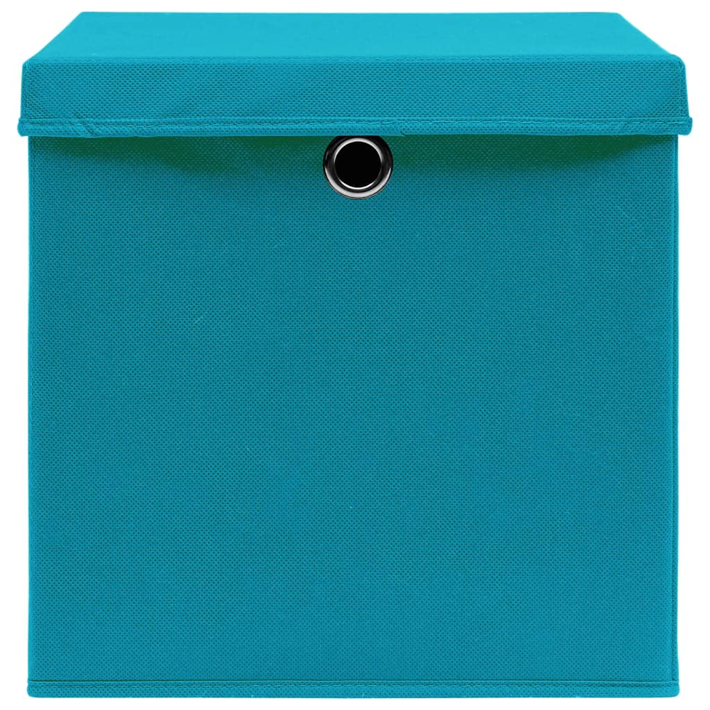 Scatole portaoggetti con coperchio, 10 pezzi, blu baby, pieghevoli, in tessuto non tessuto, 28 x 28 x 28 cm, impilabili e salvaspazio, per cucina, bagno, camera da letto, scaffale, armadio