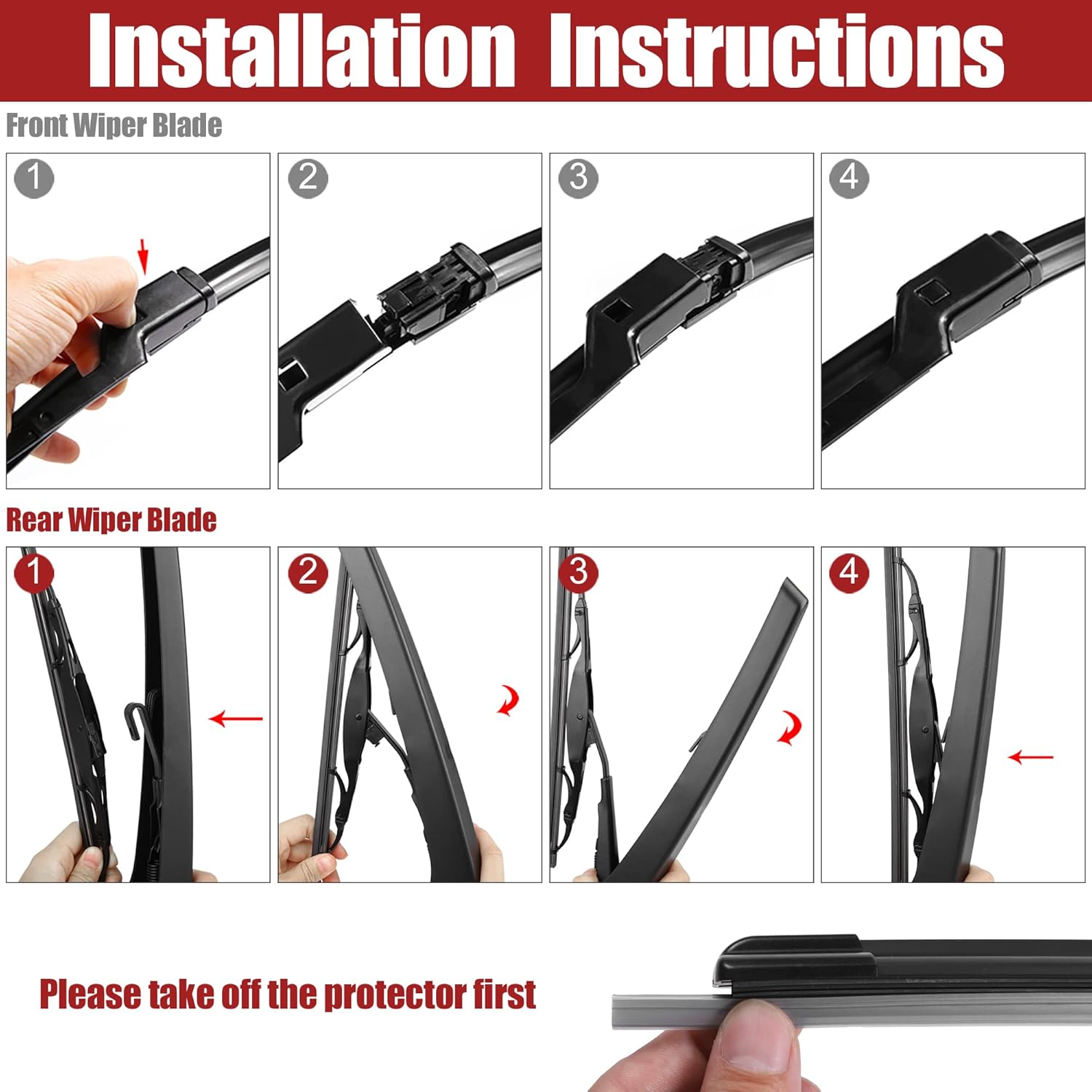 ACROPIX 26" 17" 12" Front Rear Windshield Wiper Blade Set Fit for Cadillac SRX 2010-2016 with Top-Lock - Pack of 3 Black