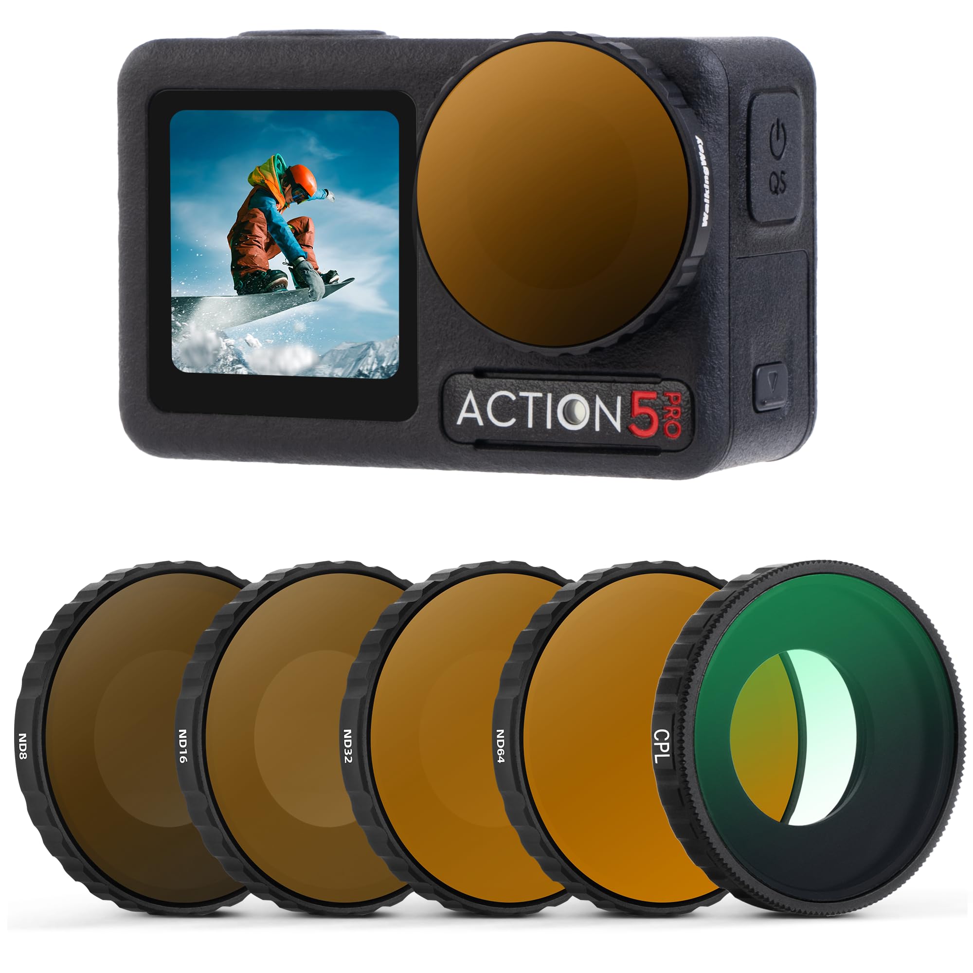 Walking Way CPL & ND Filter Set Compatible with DJI Osmo Action 5 Pro/Action 4-5 Pack (CPL, ND8/ND16/ND32/ND64),Multi-Coated/Aluminum Frame