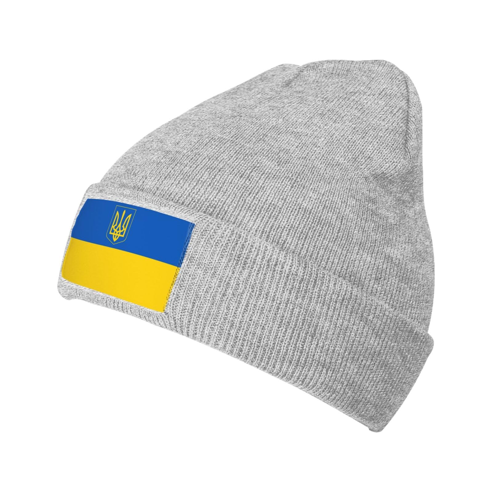 Oudrspo Gray Ukraine Flag Knit Beanie Man Knit Hat Unisex Beanies
