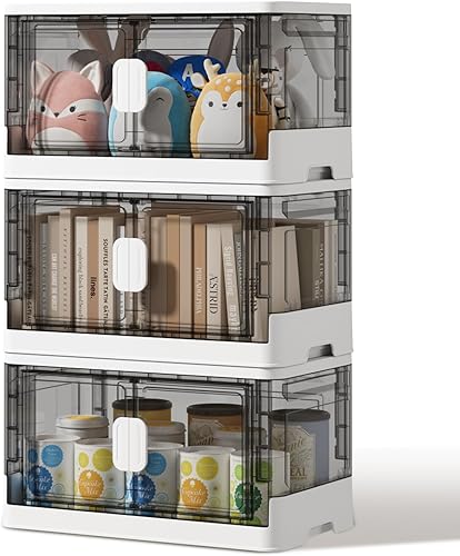 Miniatura 5 de VANDHOME Armario de almacenamiento plegable con tapas, puertas y ruedas, almacenamiento de plástico, organizador para almacenar ropa, aperitivos y