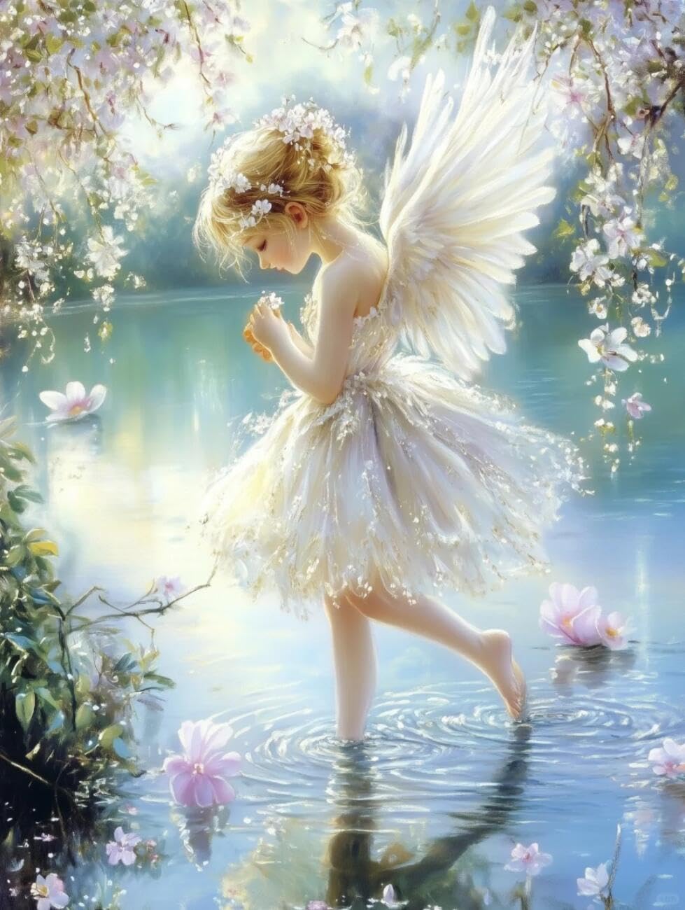 RKFLGEW 14CT Cross-Stitch Kits Fantasy Angel Girl DIY Cross Stitch Patterns Kits Crafts Needlework Embroidery Set for Home Decor 40x50cm