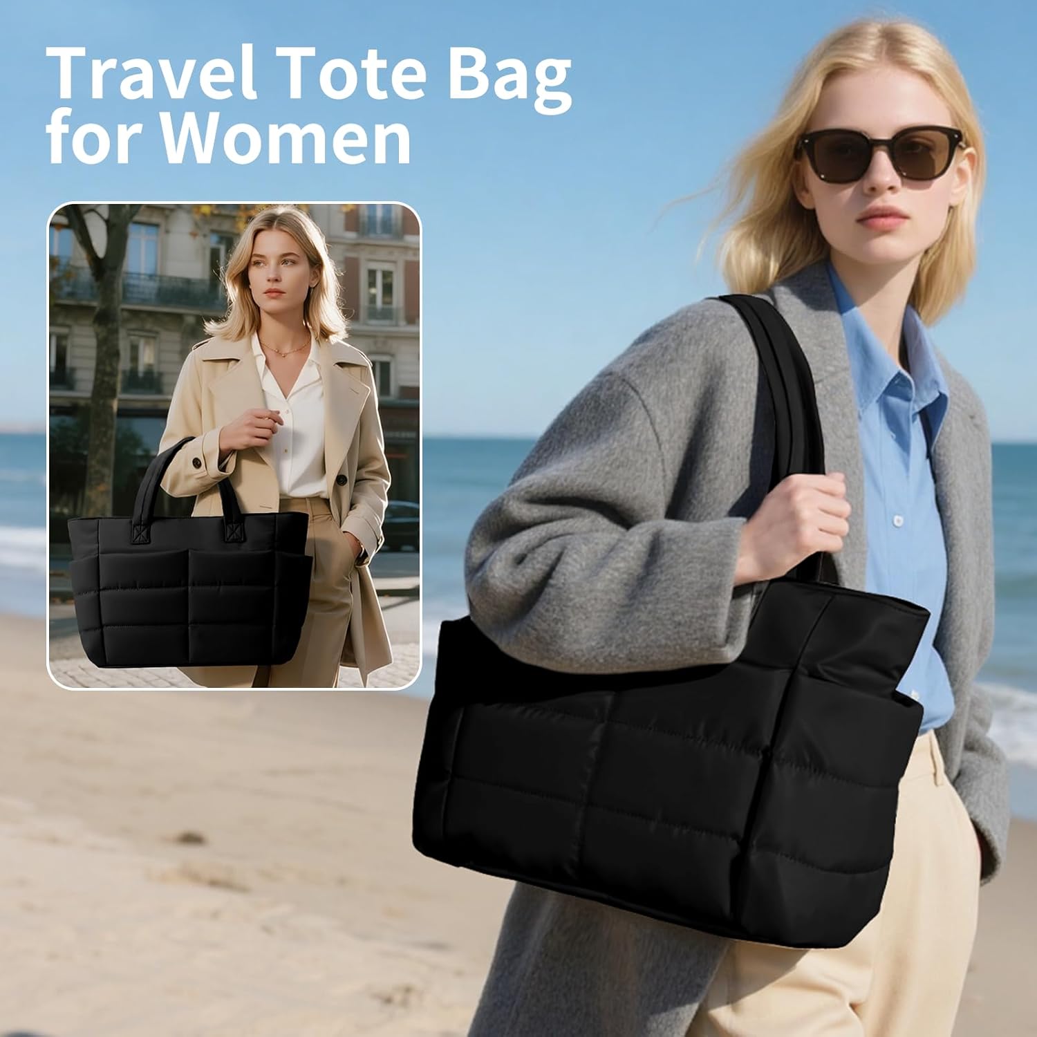 Lunch Tote Bag for Women, 15.6" Laptop Tote Bag with Insulated Lunch Compartment, for Office Work Teacher Picnic Nurse (Black-1)