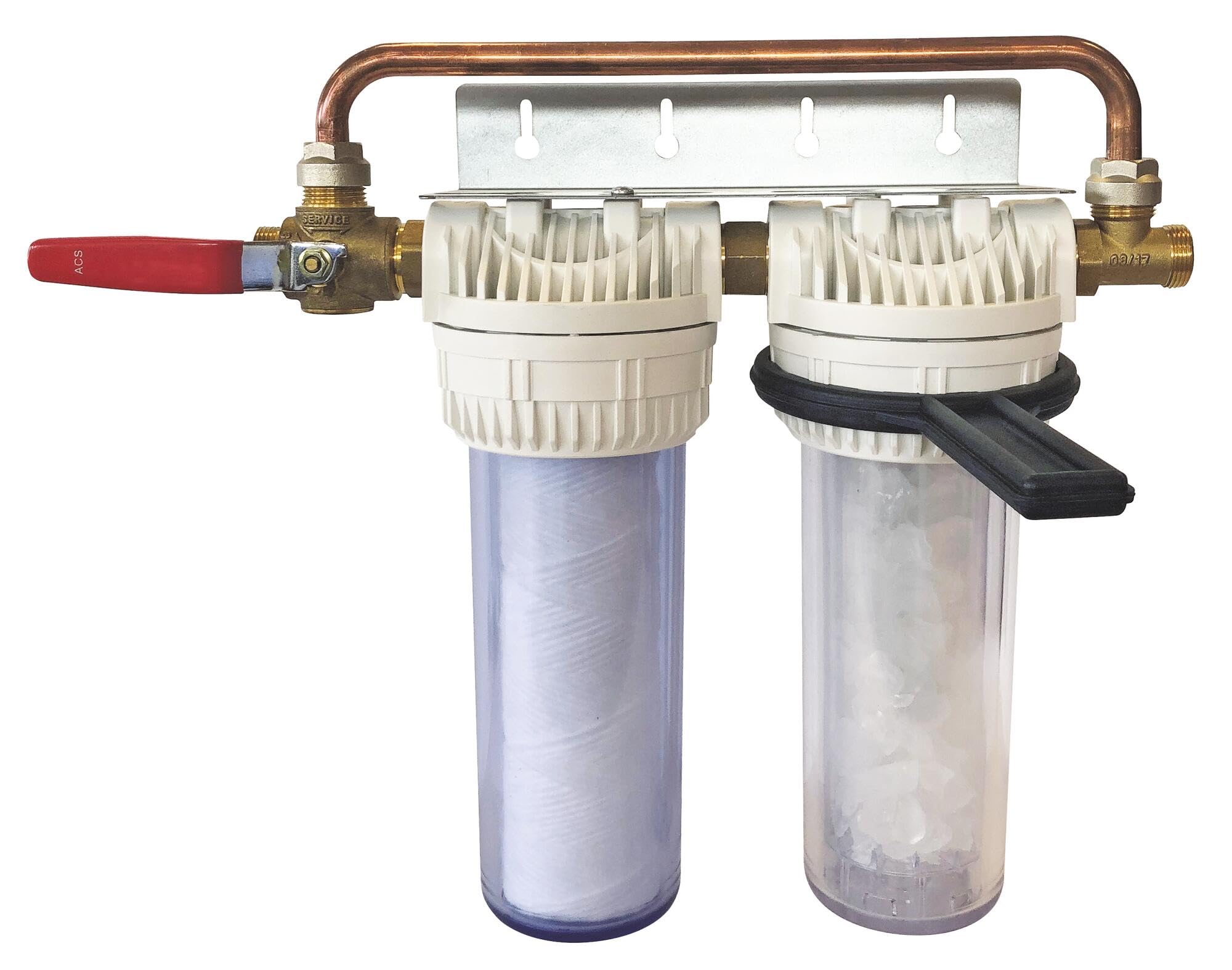 AQUAWATER, 104966, Station filtre double avec cartouches de filtration et anti calcaire/​anti corrosion, Durée des cartouches : 12 mois, Fabrication Française, Gris