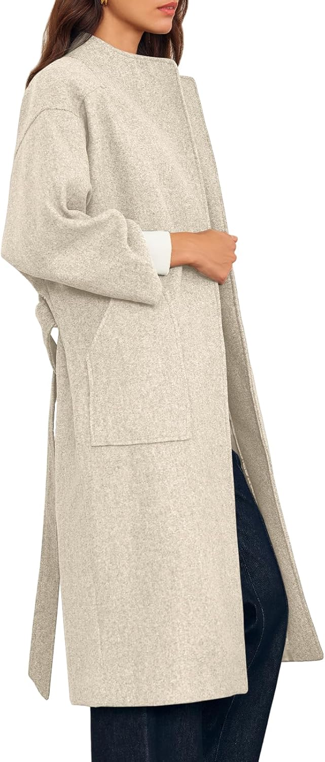 Cicy Bell Womens Long Pea Coats Oversized Wrap Wool Blend Trench Coats Winter Open Front Cardigan Overcoats - Image 5