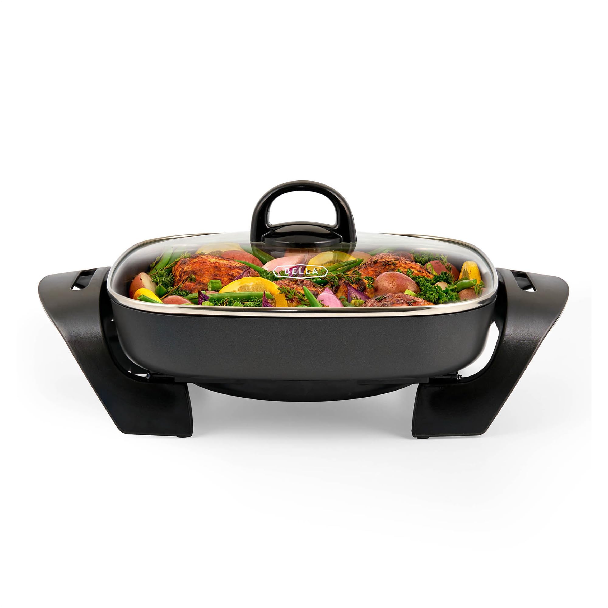 BELLA Electric Skillet and Frying Pan with Glass Lid, Nonstick Coating, Cool Touch Handles, Removable Heating Probe, Dishwasher Safe, 30 x 30 cm, Copper