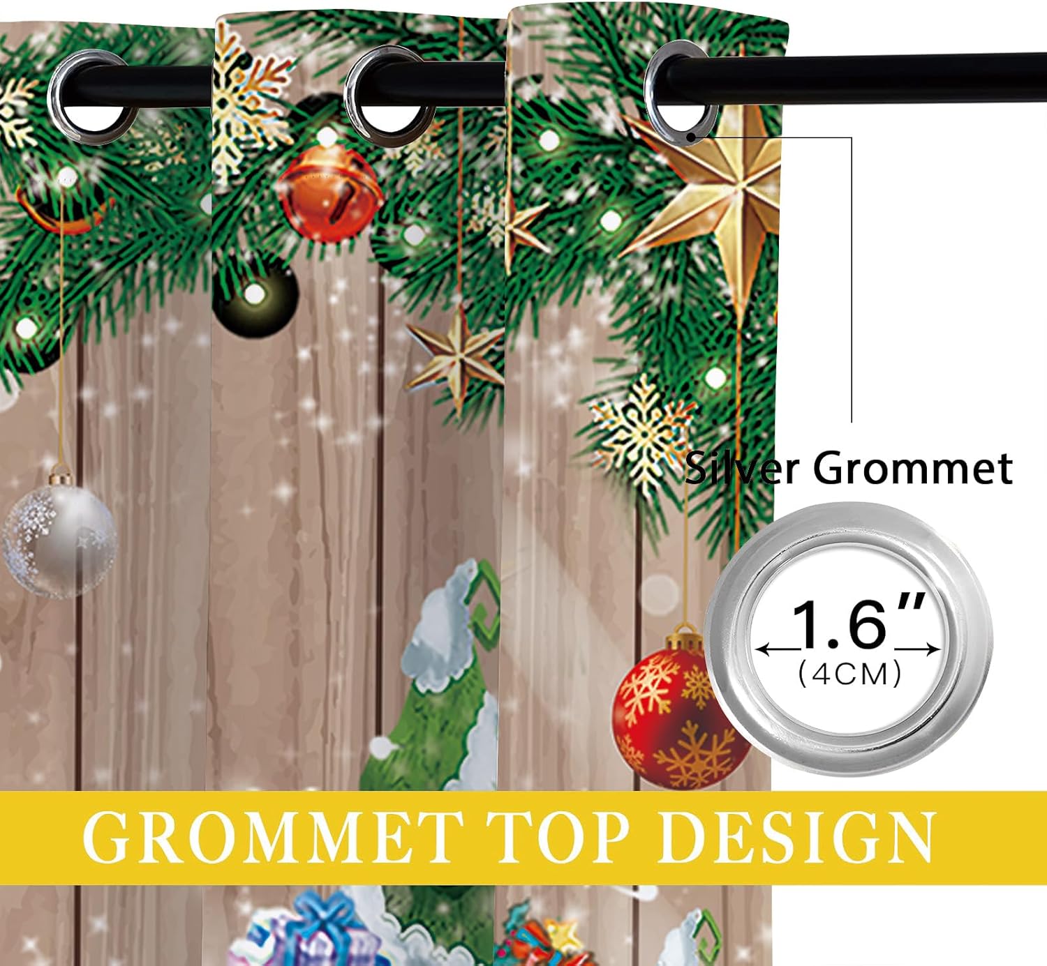 Christmas Blackout Curtains for Girls Boy Home Decor, Red Xmas Santa Snowman Snowflake New Year Grommet Thermal Insulated Drapes Darkening Window Curtain for Bedroom Living Room, 42 x 63 Inch