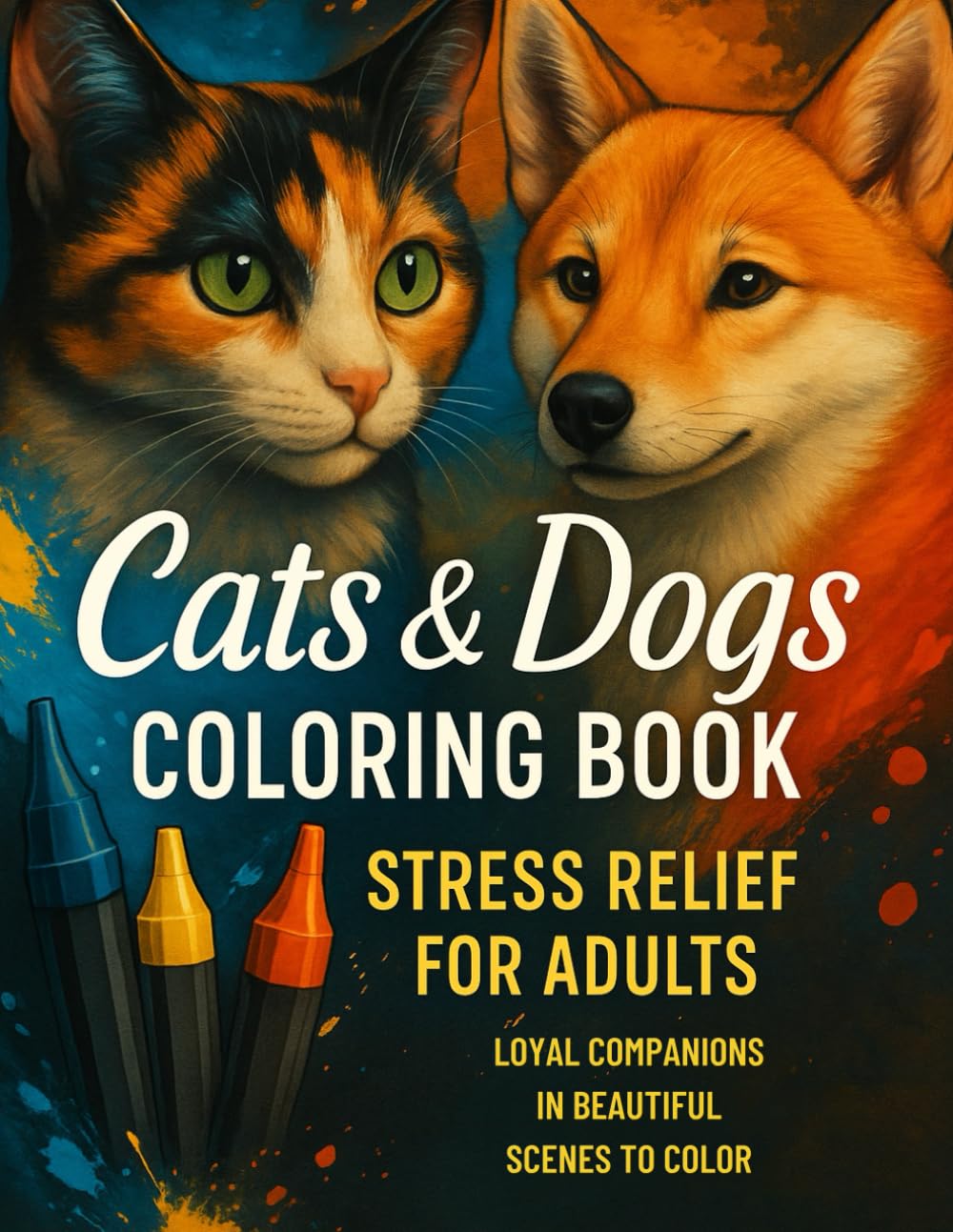 Cats & Dogs Coloring Book: Stress Relief for Adults: Loyal Companions in Beautiful Scenes
