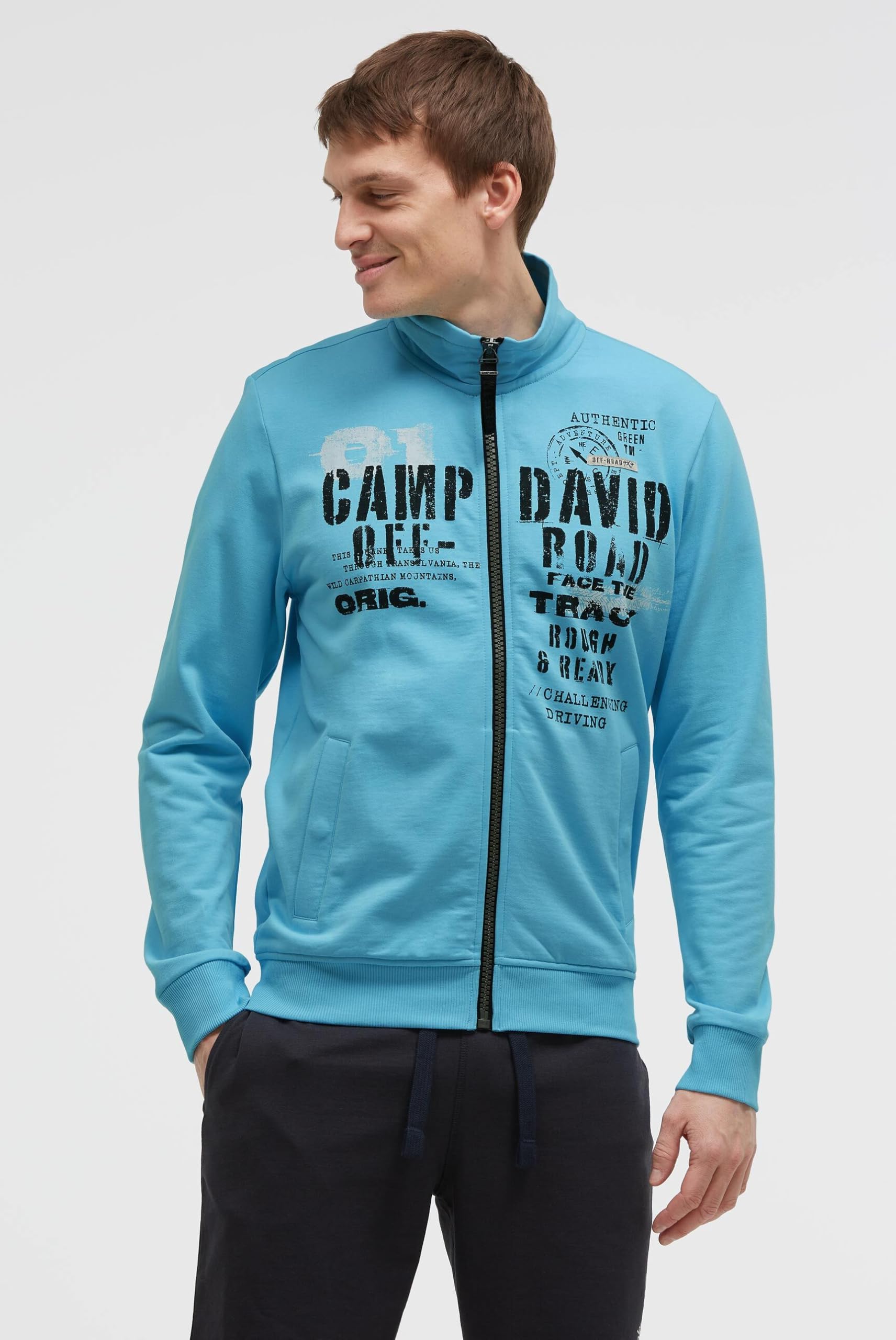 Camp David Herren Sweatjacke mit Label Print