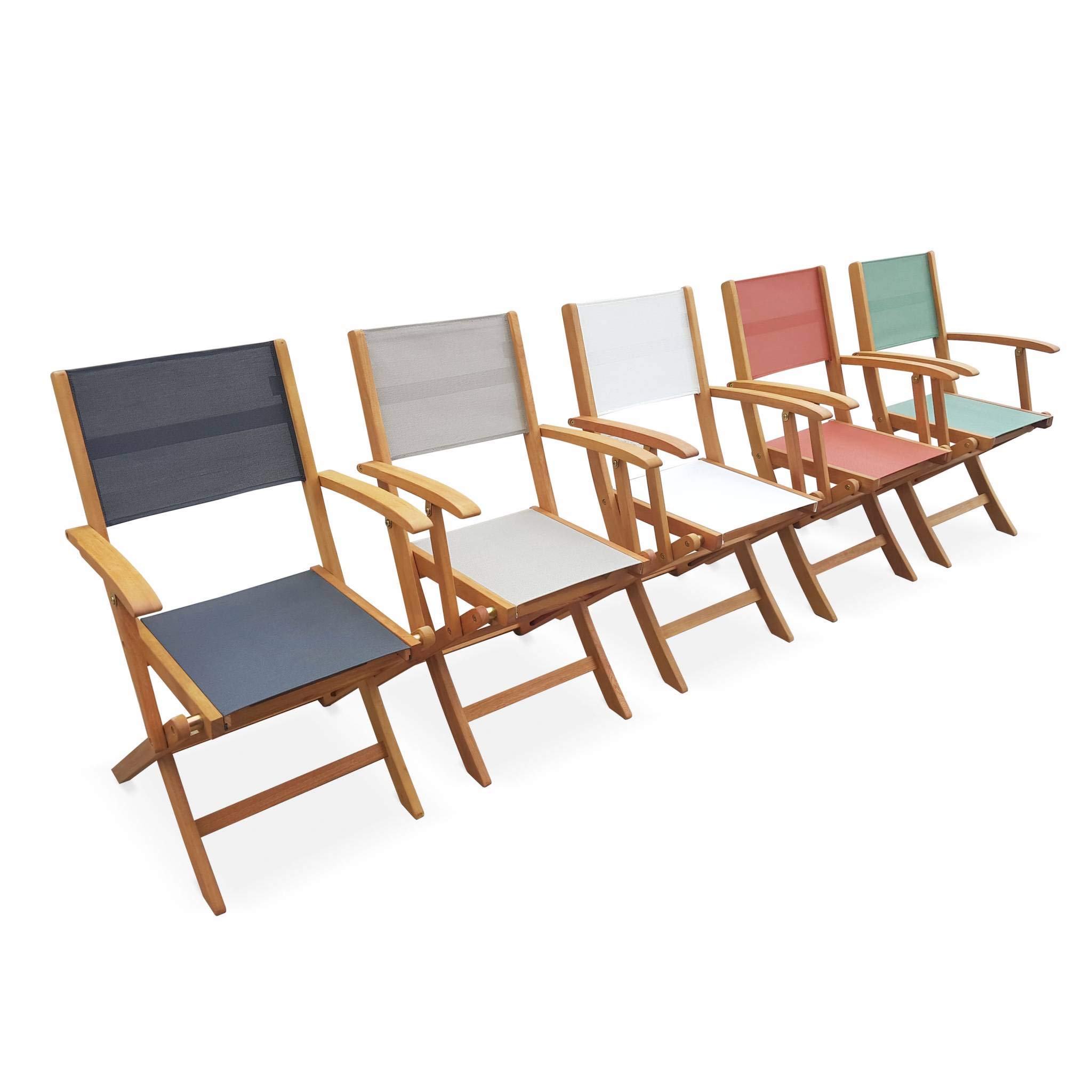 Alice's Garden - Fauteuils de Jardin en Bois et textilène - Almeria Blanc - 2 fauteuils pliants en Bois d'Eucalyptus huilé et textilène