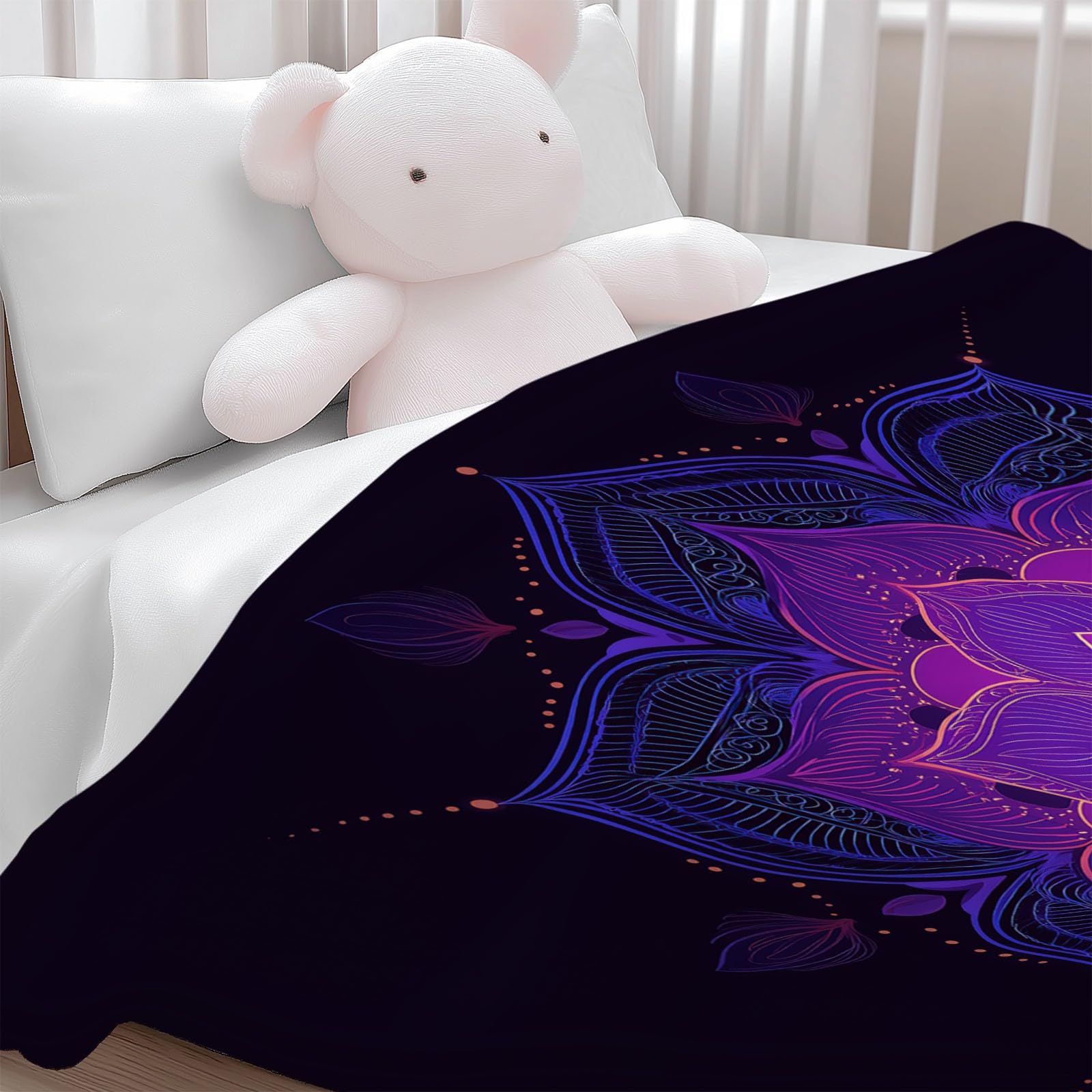 Miękki wełniany koc na łóżko sofa 150 x 200 cm mandala geometryczny koc szerpa, na jesień i zimę - ciemny flanelowy koc na wszystkie pory roku