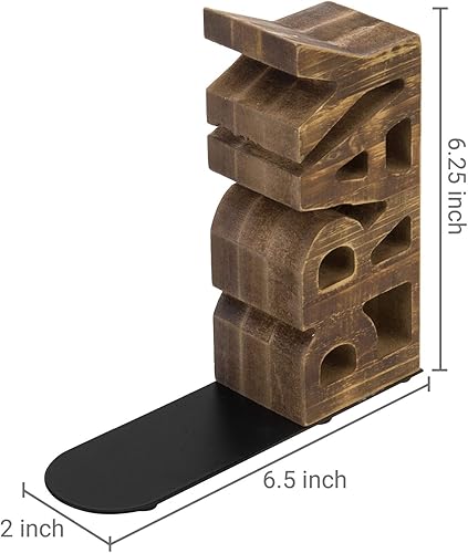 Miniatura 5 de Sujetalibros rústicos de madera marrón quemada tallados en letras de bloque de lectura y oración, soportes decorativos para libros para el hogar,