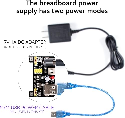 Miniatura 7 de Miuzei Kit de componentes electrónicos con módulo de suministro, cable de puente, placa de 830 puntos de conexión, potenciómetro de precisión,
