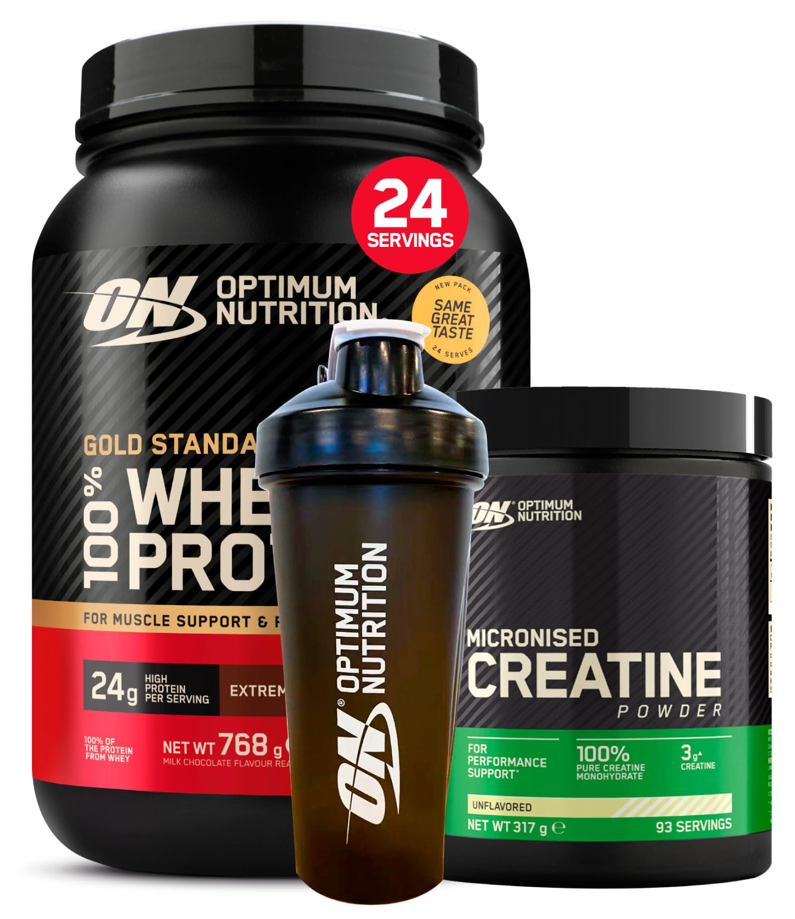 Optimum Nutrition Gold Standard 100% Whey Proteine Polvere Cioccolato al Latte 896g + Micronised Creatine Powder Creatina 317g + BORSONE + BORRACCIA