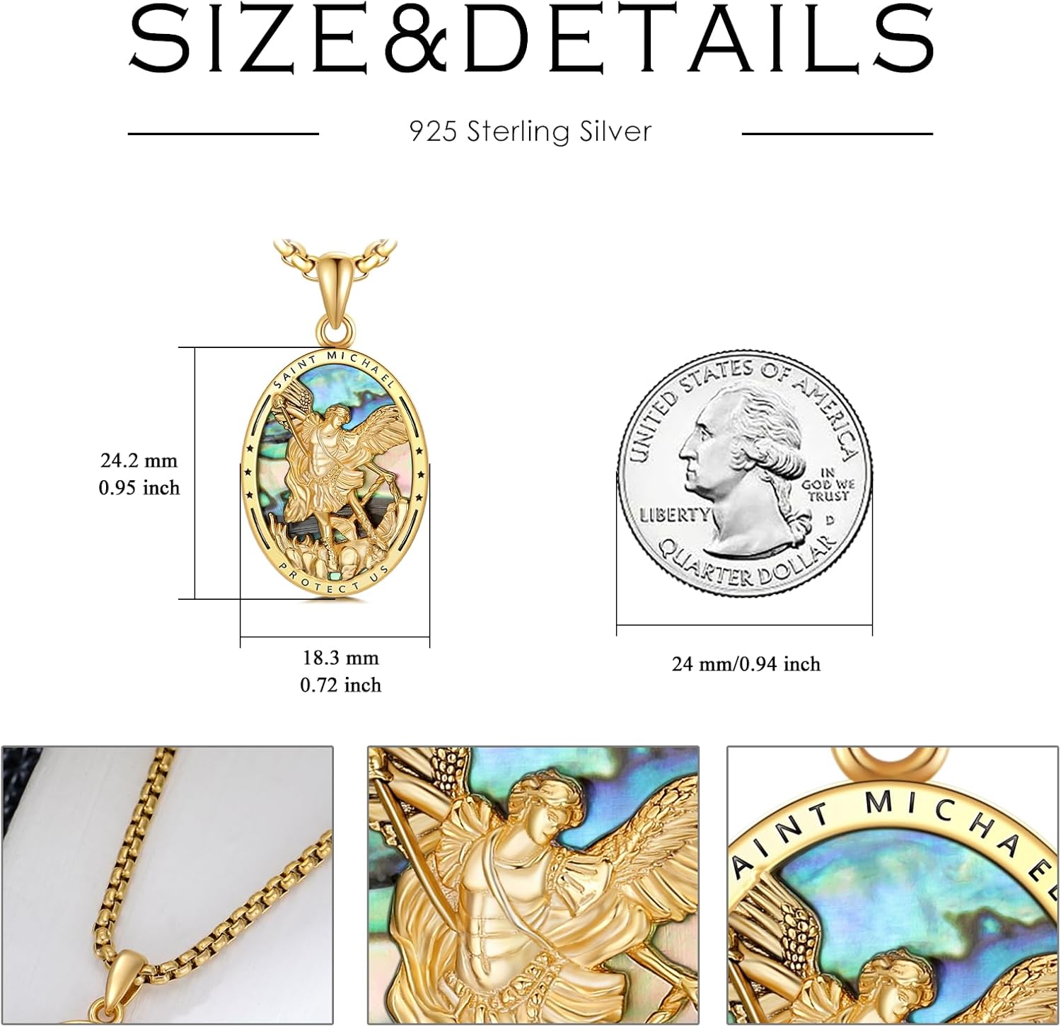 925 Sterling Silver Religious Medal St Michael St Raphael Memento Mori Santa Muerte Pendant Necklace Jewelry Gifts for Men Women - Image 4