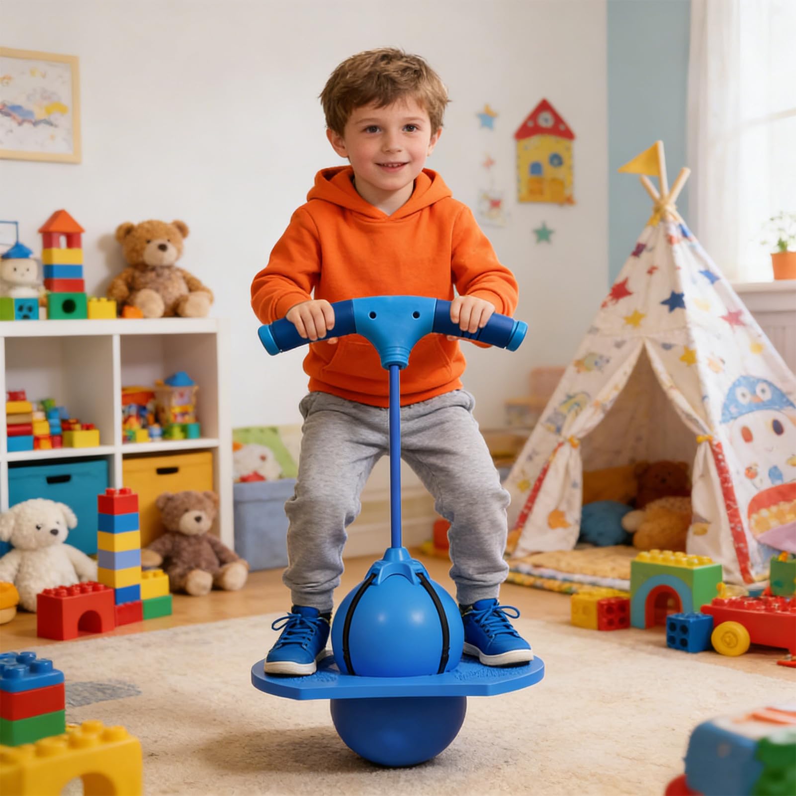 Pelota Saltarina para Niños, Bola De Equilibrio Paras Saltar, Tabla De Rebote Paras Saltar, Saltarín con Bomba Y Mango, para Niñas Niños Y Adultos