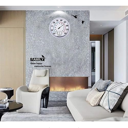 Miniatura 5 de Termómetro de pared grande para interiores y exteriores, higrómetro, impermeable, no requiere batería (blanco)