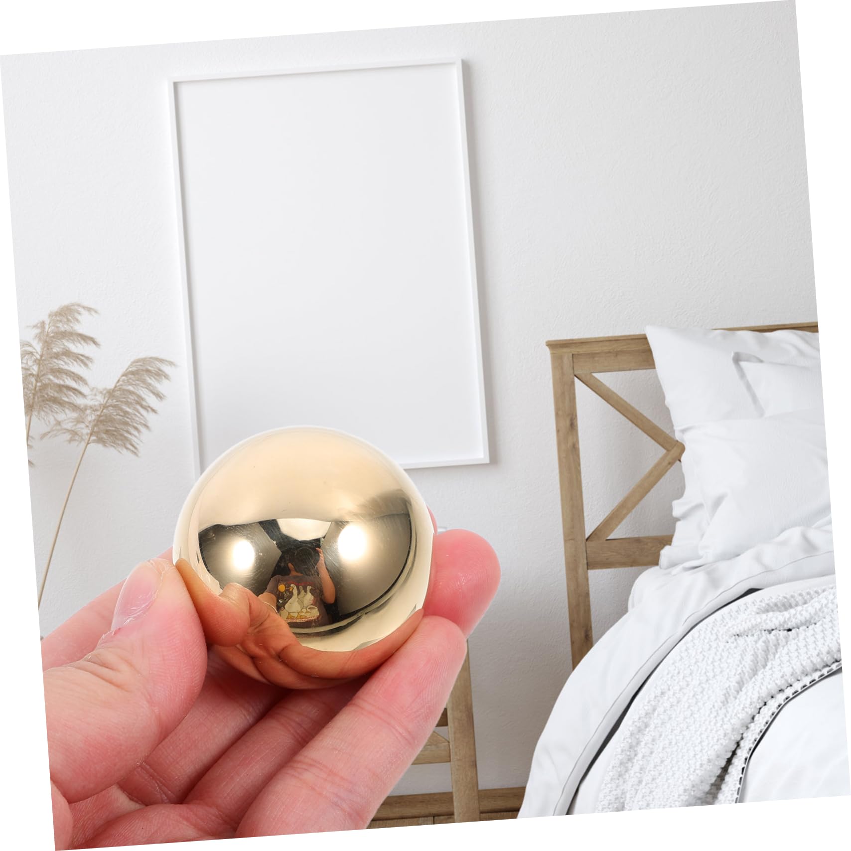 Anneome 2 Bolas de Latón Dorado Portátiles para Fitness y Masaje de Manos, Balones Pequeñas para Ejercicio y Relajación en Casa o Gimnasio