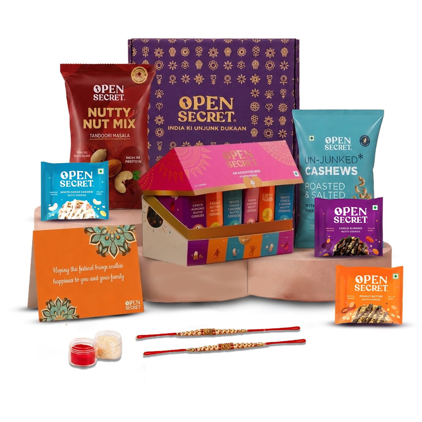 Open Secret Holi Gift Box | Combo of 9 | Dry Fruits Gift Box, Cookies, Gift Hamper, Holi Gift Hampers, Gift Set, Corporate Gifts for Employees with Greeting Card-image-13