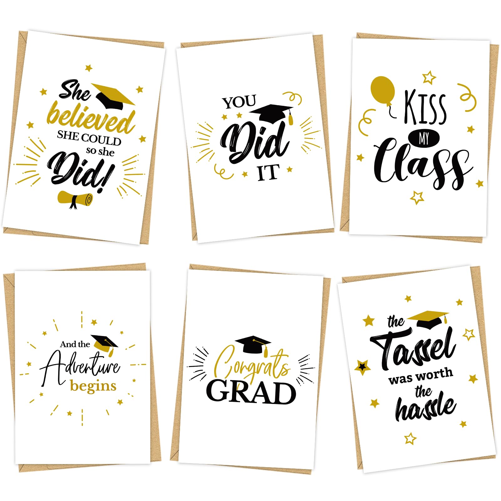 Yixiang 30 Pack 6 Design Style Graduation Cards 2025, Congratulations Card bulk with 4x6 Envelopes Self Seal for College & High School Graduation