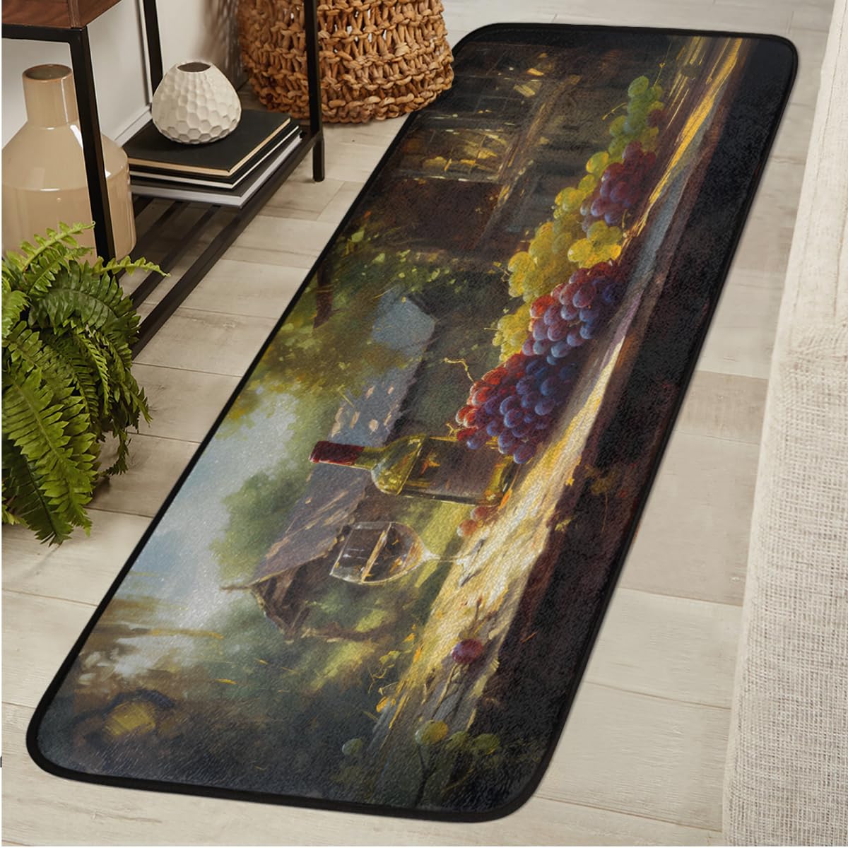 Long Runner Rug 2' X 6'Farm Grape Wine Washable Soft Comfort Carpet Runner Non-Slip Absorbent Area Rugs for Indoor Hallway Kitchen Laundry Bathroom