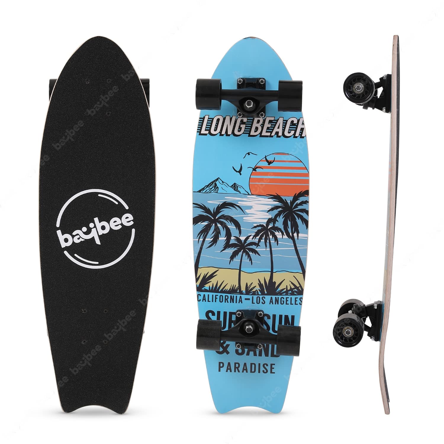 Baybee 28 Inch Skating Board for Kids/Adults with 7 Layer Maple Wood Deck & PP Wheels | Double Kick Concave Skating Board for Beginners & Learners | Skateboard for Teen Boys Girls 5+Years