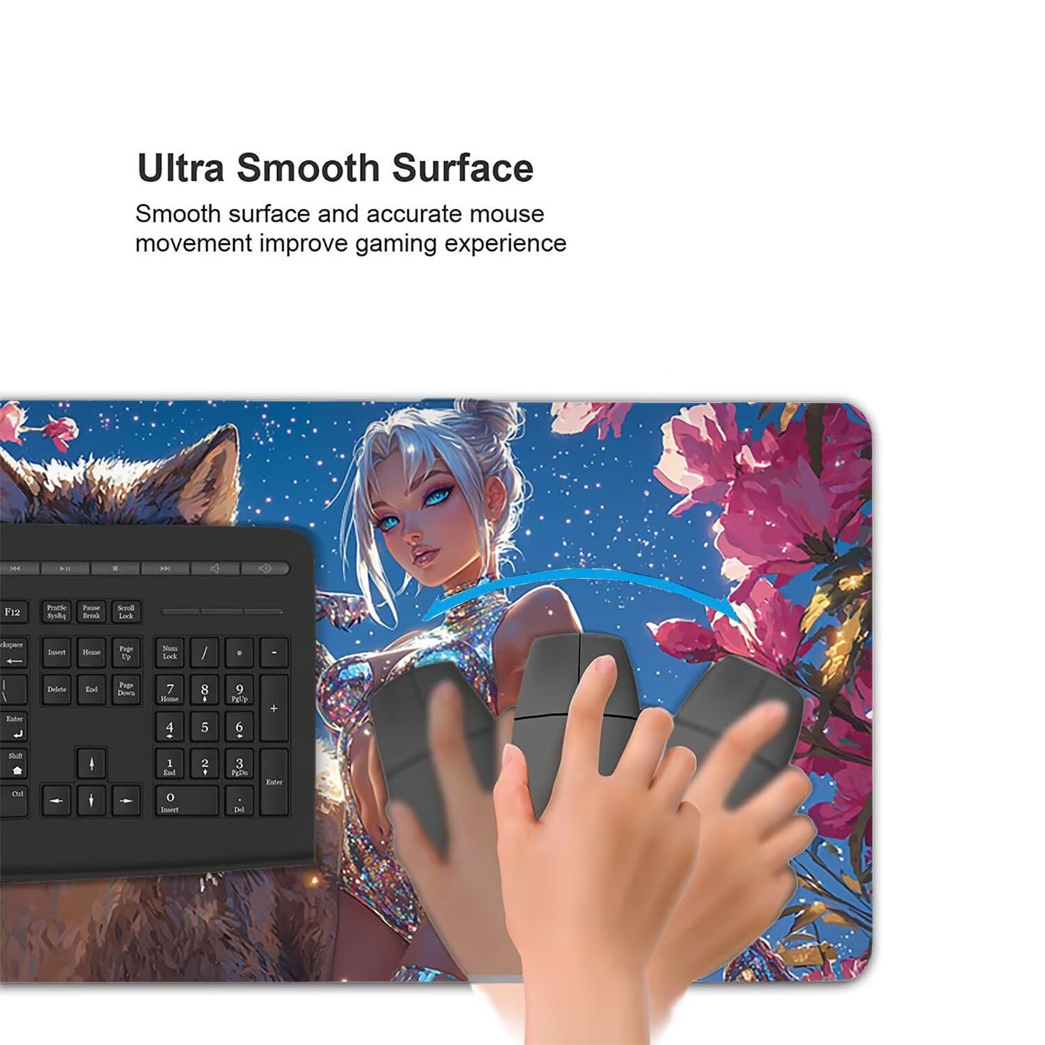 Tappetino per Mouse XXL 1200 x 600 mm Tappetino Mouse Gaming Grande, Mousepad con Base in Gomma Antiscivolo, Tappeto per Tavolo da Gaming per Mouse e Tastiera, Accessori PC (ragazza lupo) H-785
