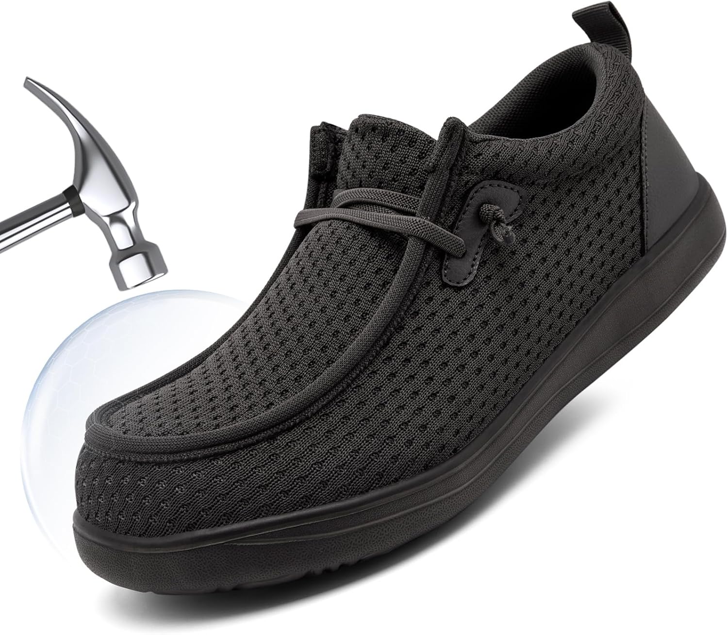 Steel Toe Shoes for Men Work Slip On Safety Shoes Wide Toe Walking Loafers Puncture Proof Construction Sneakers Lightweight Comfortable