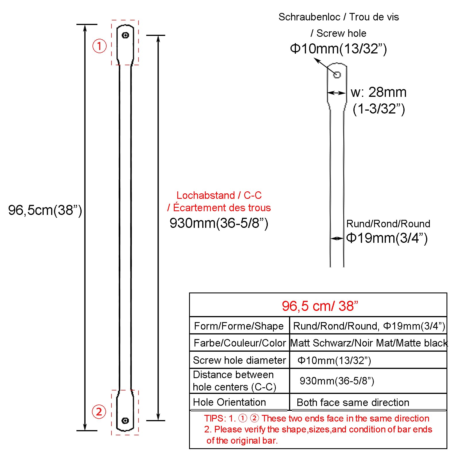 Barres de Suspension pour balancelles avec auvent(96,5 cm/ 38", 2 pièces), Barres de Rechange pour balançoires de Jardin et balançoires de véranda, Noir Mat, Barres Rondes en métal